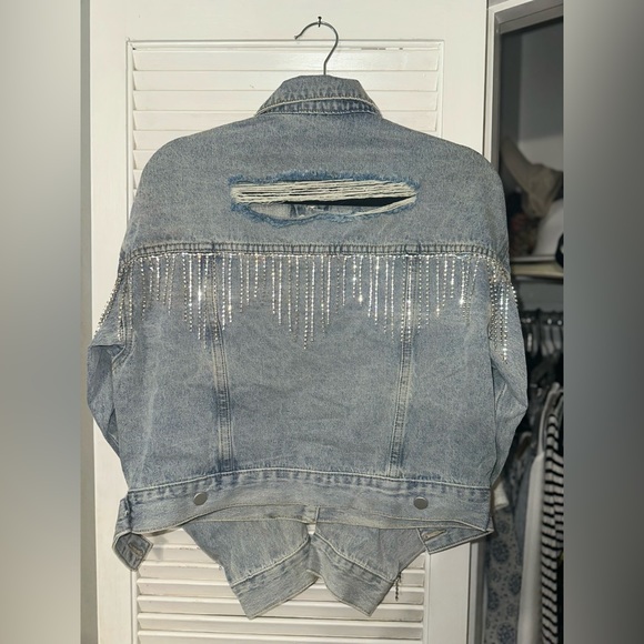 Boutique Denim Jacket with Jeweled Fringe - Picture 2 of 3